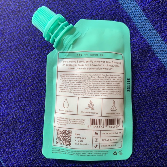 Frank Body Glycolic Body Scrub | Vegan Cruelty Free Exfoliating Body Scrub | 30g - Picture 2 of 2